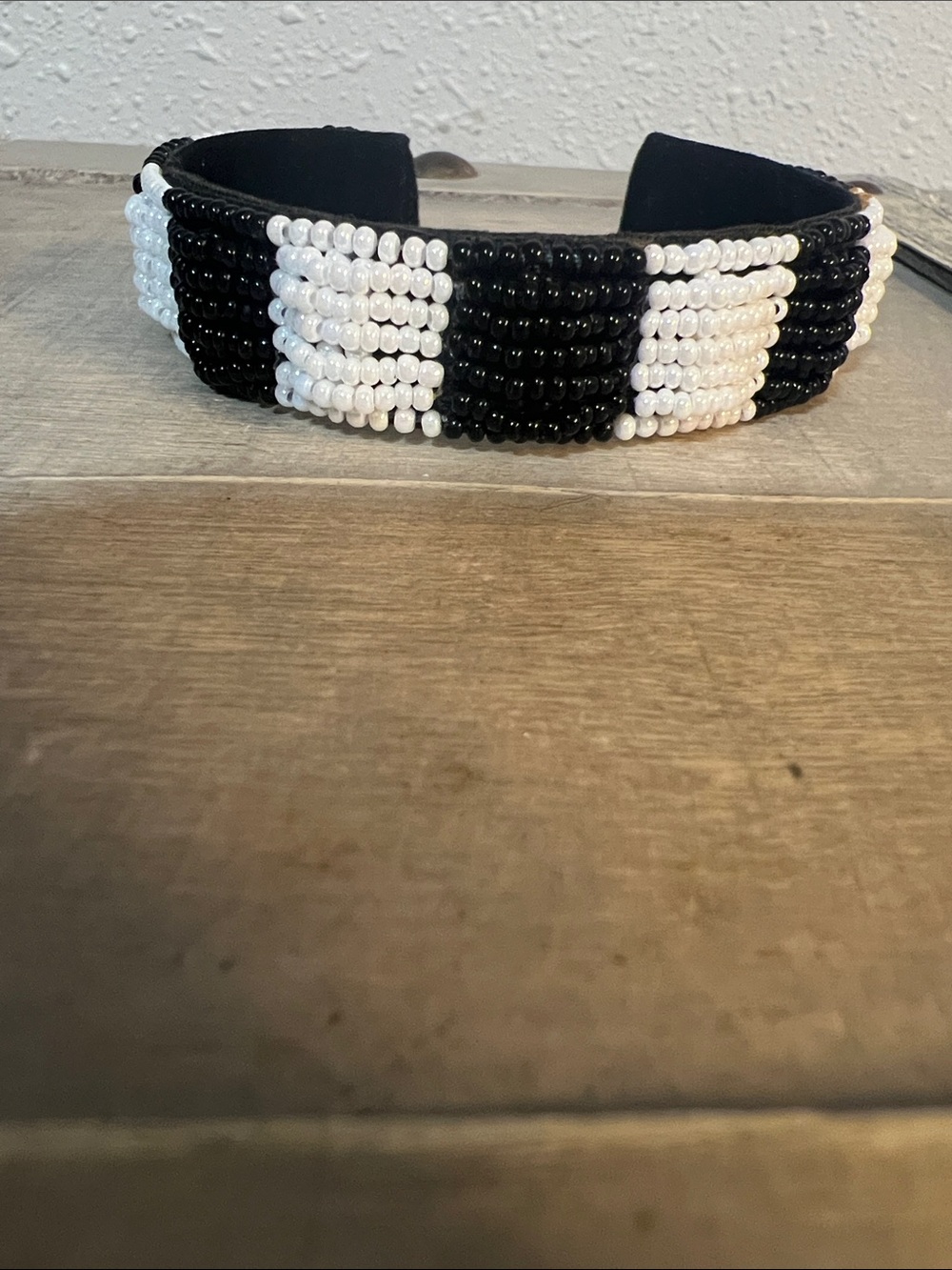 Black and White Beaded bracelet cuff